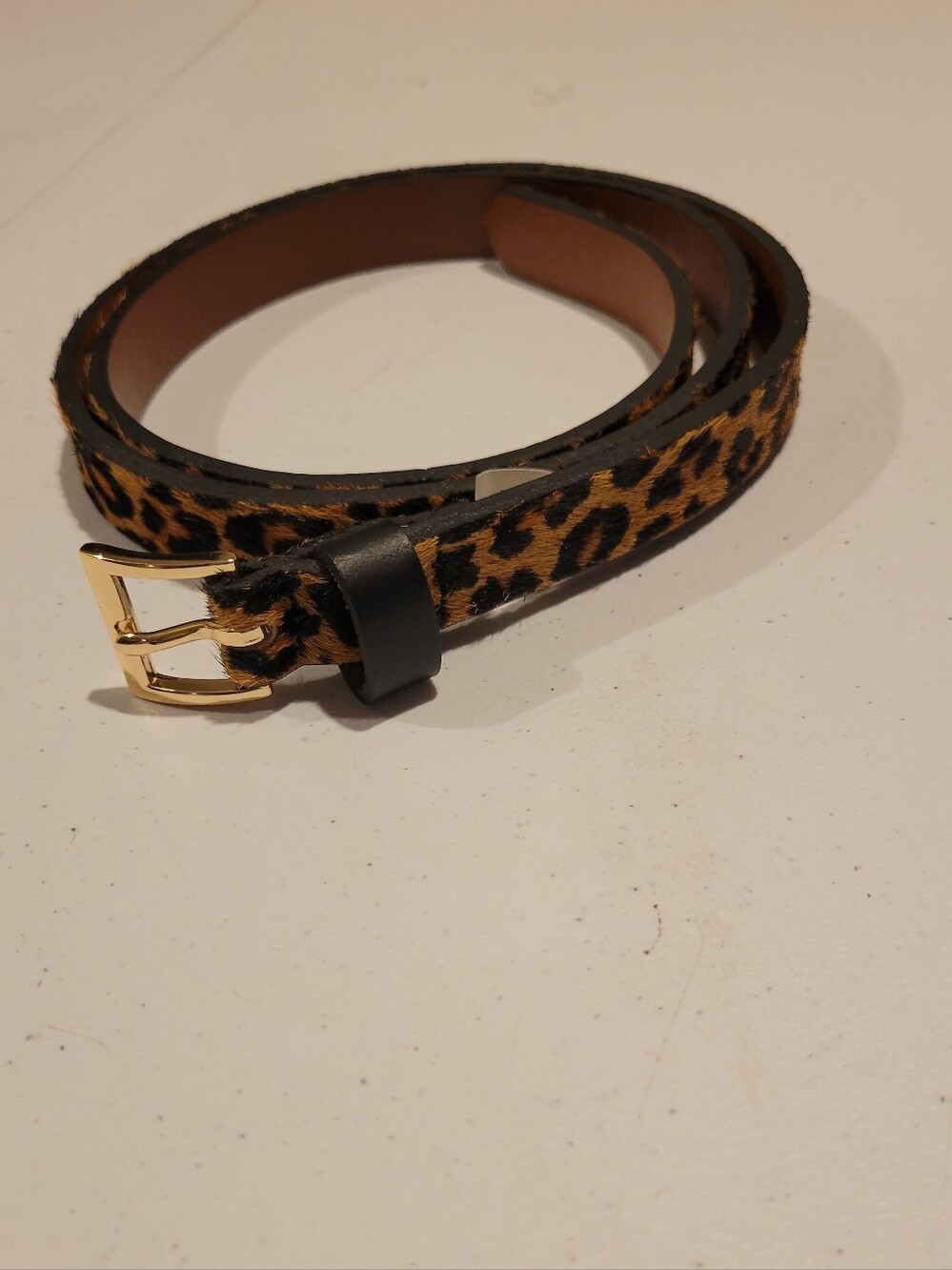 Banana Republich Leopard Print Slim Belt with Gold Buckle - Size S